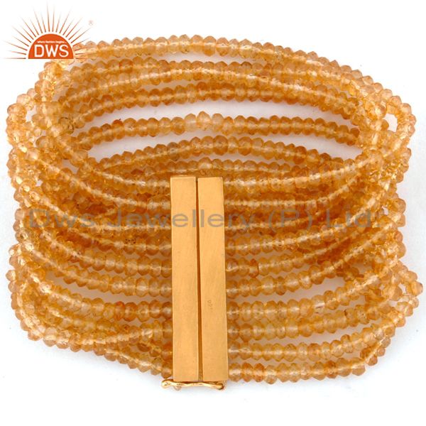 Exporter 4mm Round Citrine Faceted Beads 18k Gold Over Sterling Silver Clasp Bracelets