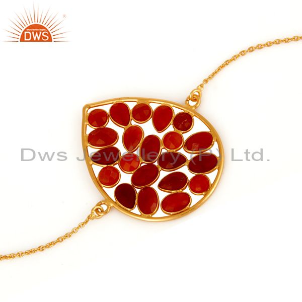 Exporter Red Onyx Gemstone 925 Sterling Silver With18K Yellow Gold-Plated Chain Bracelet