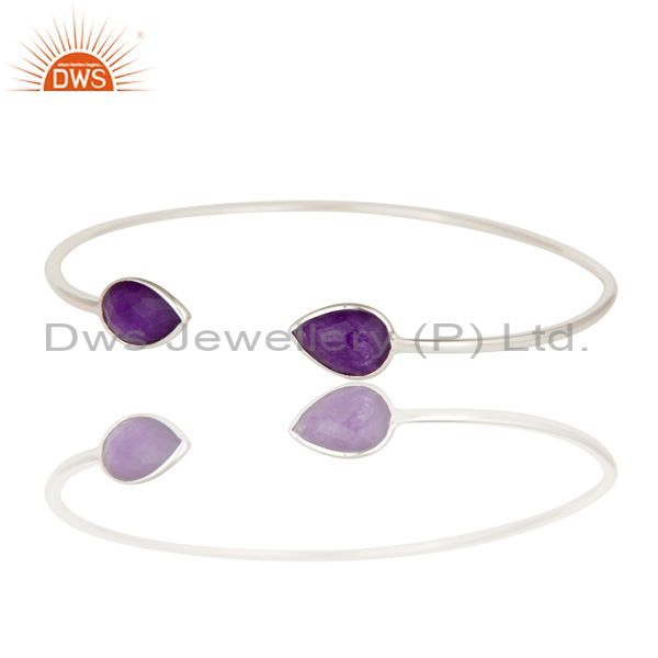 Exporter Solid 925 Sterling Silver High Polish Natural Purple Aventurine Cuff Bangle
