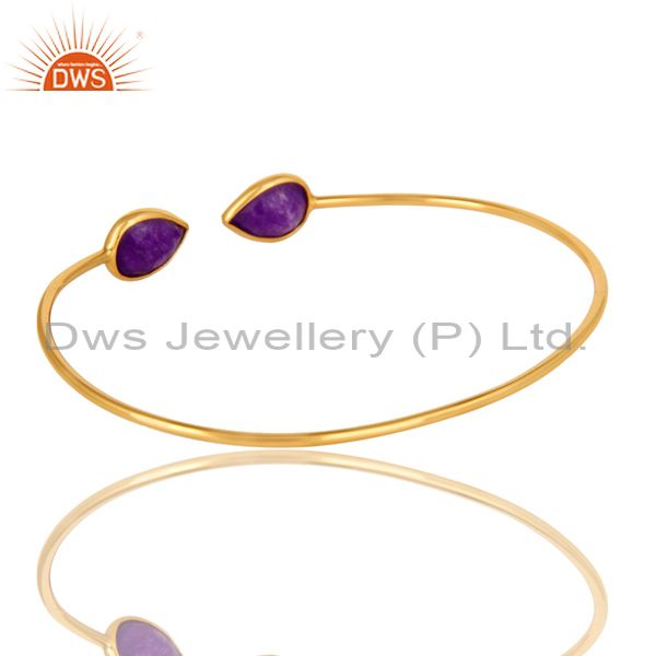 Exporter Purple Chalcedony Adjustable Stack Bangle Made In 14K Yellow Gold Plated Silver