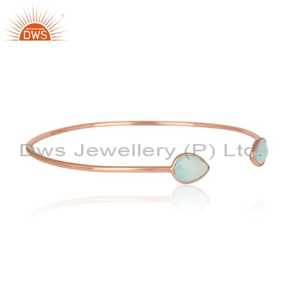 Aqua chalcedony adjustable stack bangle in rose gold on silver 925
