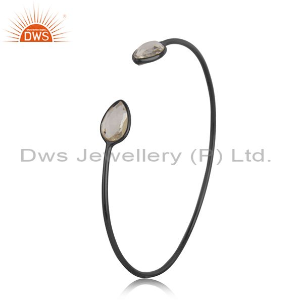 Exporter Crystal Quartz Black 925 Silver Cuff Bangle Manufacturer Jewelry India