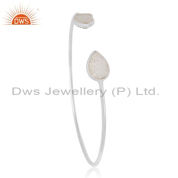 Exporter 925 Sterling Fine Silver White Druzy Gemstone Cuff Bracelet Manufacturer