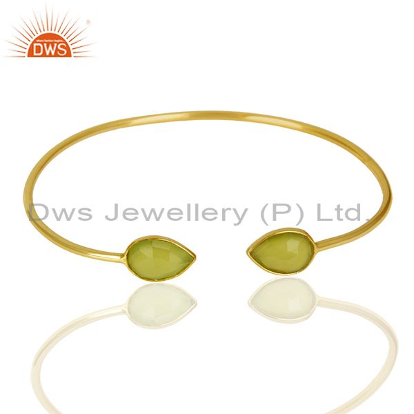 Exporter 14K Gold Plated Sterling Silver Dyed Prehnite Chalcedony Sleek Cuff Bracelet