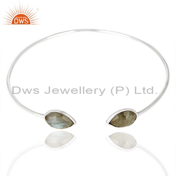 Exporter 92.5 Handmade Sterling Silver Natural Labradorite Gemstone Cuff Bracelet Jewelry