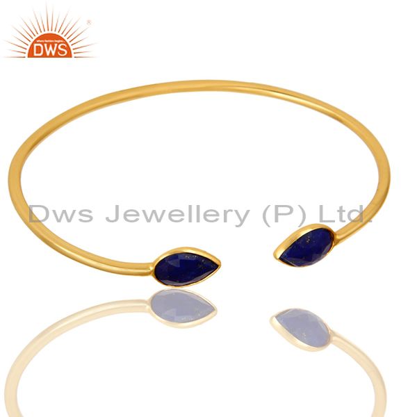 Exporter 18K Yellow Gold Plated Sterling Silver Lapis Lazuli Gemstone Open Bangle