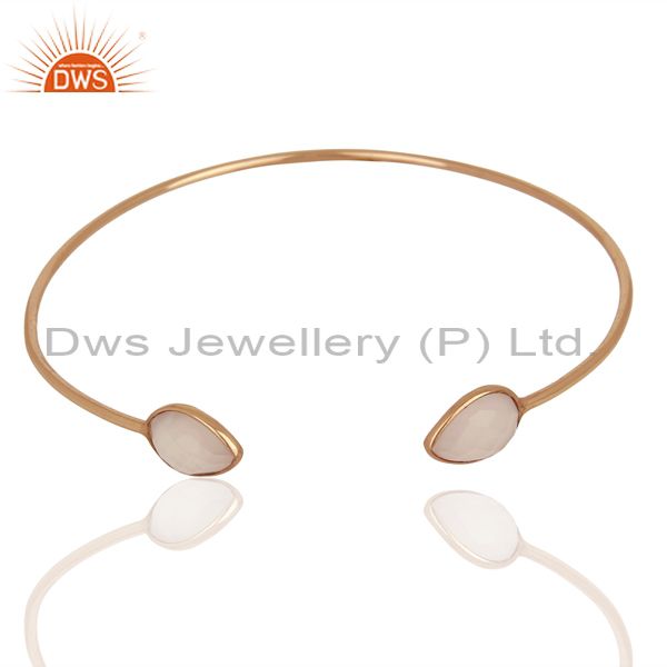 Exporter Rose Chalcedony Gemstone 925 Silver Rose Gold Plated Silver Cuff
