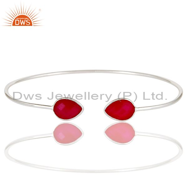 Exporter Handmade Dyed Red Chalcedony Gemstone Solid 925 Sterling Silver Stackable Bangle