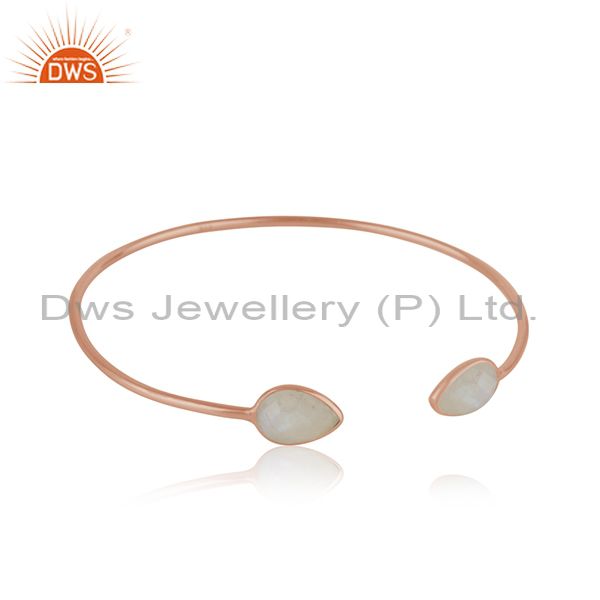 Exporter Rose Gold Plated 925 Silver Rainbow Moonstone Simple Cuff Bracelet Wholesaler