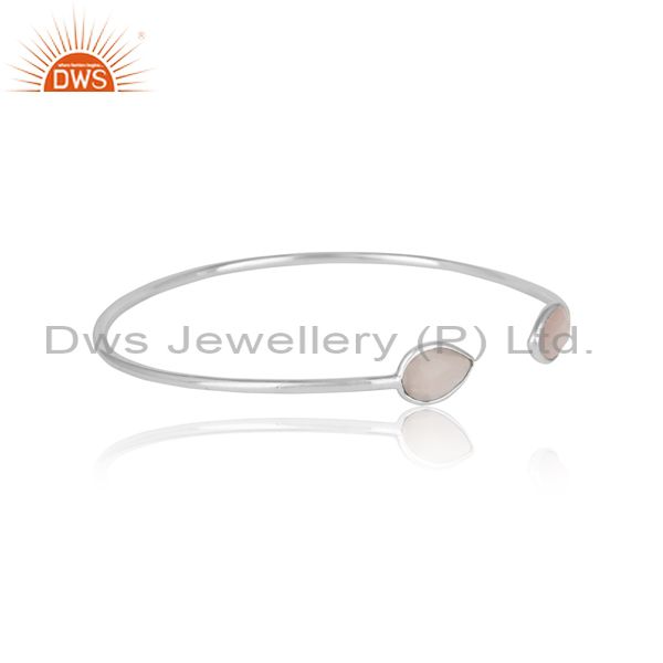Designer sleek cuff in solid silver 925 adorn with rose quartz