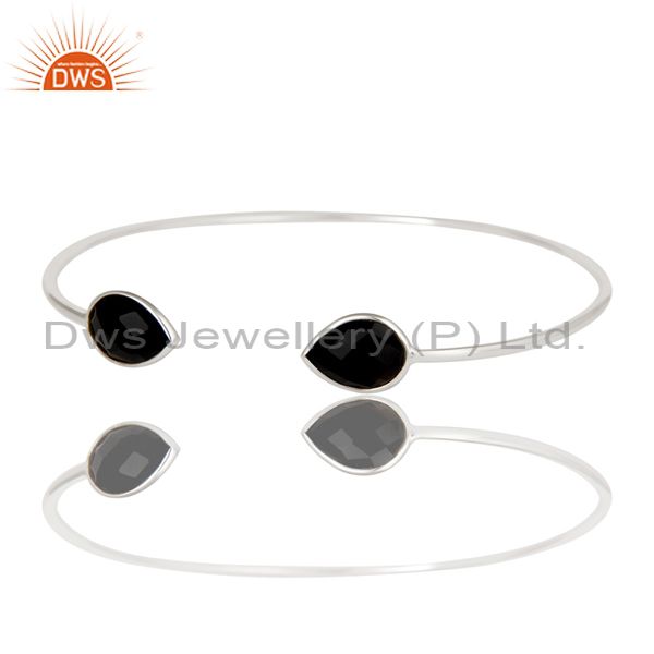 Exporter Indian Handmade Solid 925 Sterling Silver Black Onyx Adjustable Cuff Bangle