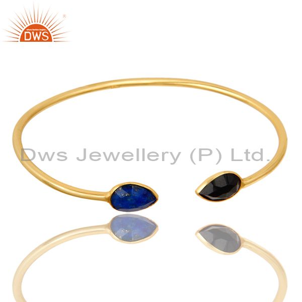 Exporter 22K Yellow Gold Plated Sterling Silver Lapis Lazuli And Black Onyx Open Bangle