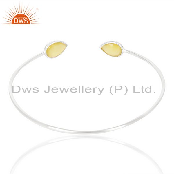 Exporter Yellow Chalcedony Adjustable Openable White Rhodium 92.5 Sterling Silver Bangle