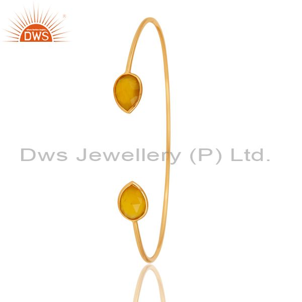 Exporter Faceted Dyed Yellow Chalcedony 18K Gold Over Sterling Silver Adjustable Bangle