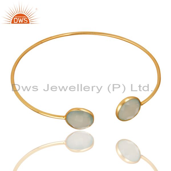 Exporter Faceted Dyed Chalcedony 18K Gold Over 925 Sterling Silver Adjustable Bangle