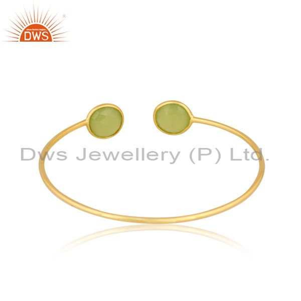 Exporter 18k Gold Plated 925 Silver Chalcedony Gemstone Adjustable Cuff Bracelet Supplier