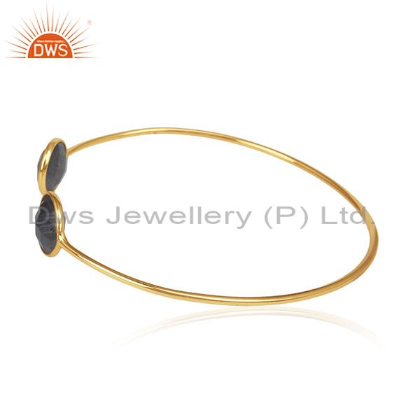 Exporter 925 Silver 18k Gold Plated Labradorite Gemstone Adjustable Cuff Bracelet Jewelry