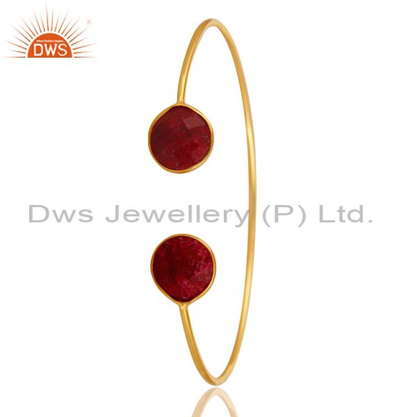 Exporter Handmade Ruby Red Corundum Sterling Silver Bangle - Yellow Gold Plated