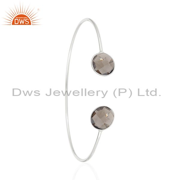 Exporter Smoky Quartz Stone 925 Sterling Silver Cuff Bangle Manufacturer of Jewelry