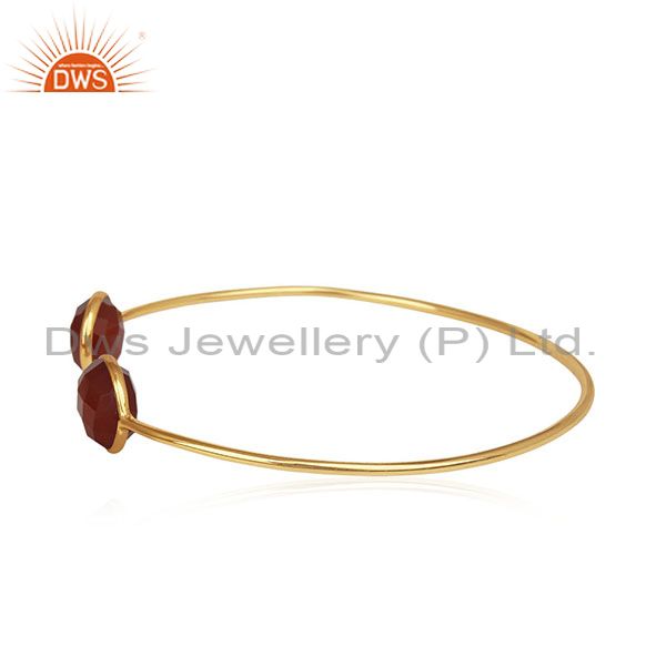 Exporter Red Onyx Gemstone 925 Silver Gold Plated Cuff Bracelet Manufacturer