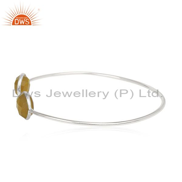 Exporter Yellow Chalcedony Gemstone 925 Sterling Silver Cuff Bracelet Wholesale