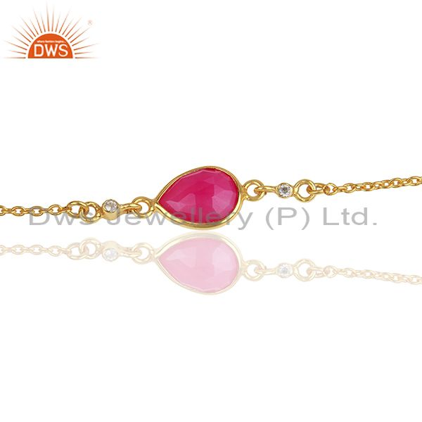Exporter 14K Yellow Gold Plated Sterling Silver Pink Chalcedony And White Topaz Bracelet