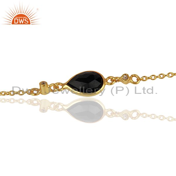 Exporter 14K Yellow Gold Plated Sterling Silver Black Onyx And White Topaz Chain Bracelet