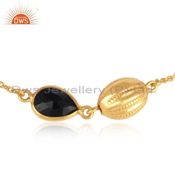 Exporter 18K Yellow Gold Plated Sterling Silver Black Onyx Designer Chain Bracelet