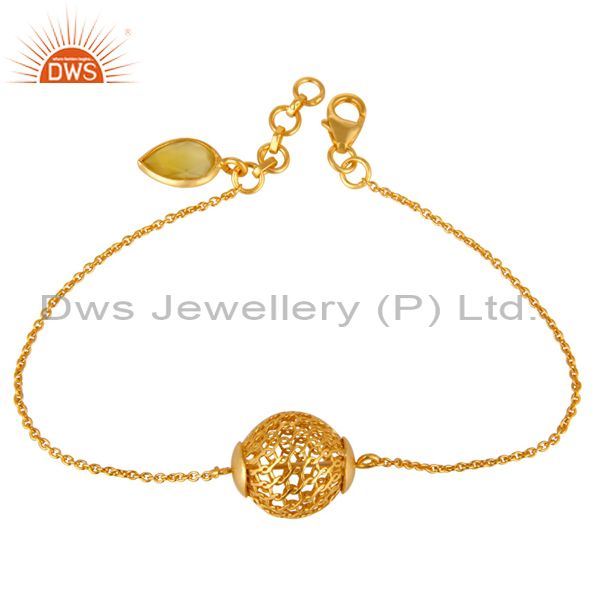 Exporter 18K Gold Plated Sterling Silver Yellow Moonstone Designer Chain Bracelet
