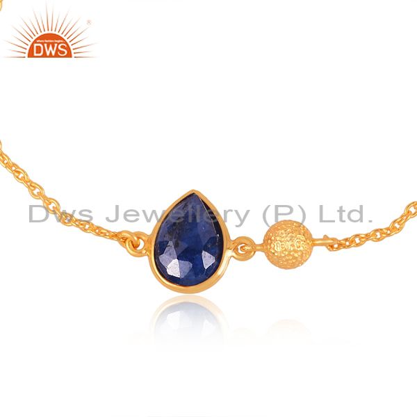 Exporter 14K Yellow Gold Plated Sterling Silver Blue Sapphire Gemstone Designer Bracelet