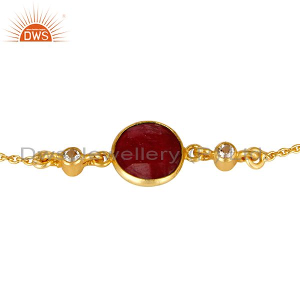 Exporter 14K Yellow Gold Plated Sterling Silver Ruby And White Topaz Gemstone Bracelet