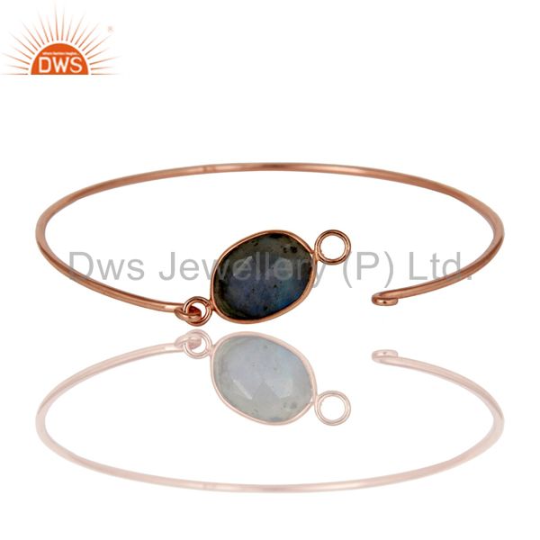 Supplier of Labradorite 18k gold plated sterling silver openable bangle