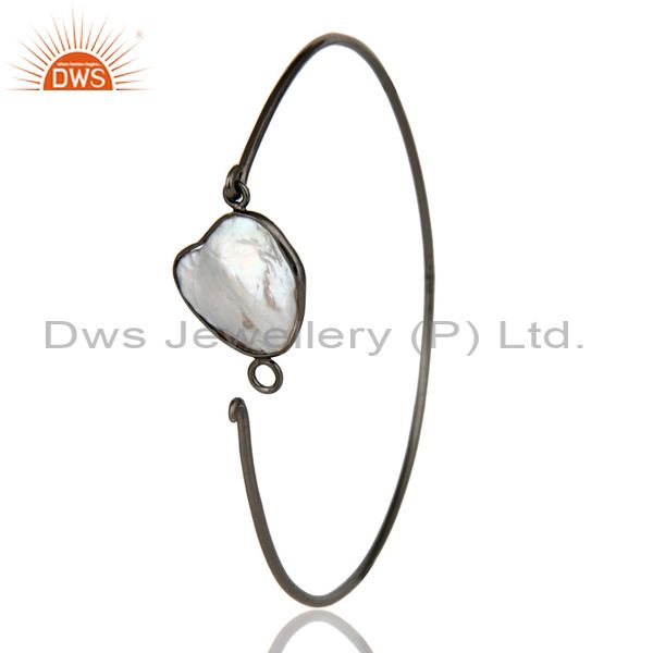 Supplier of Natural white pearl silver black oxidized handmade openable bangle