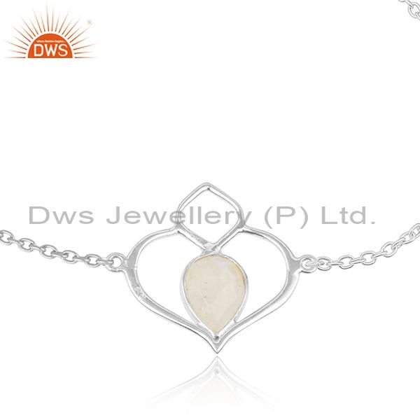 Designer dainty heart necklace in silver 925 and rainbow moonstone