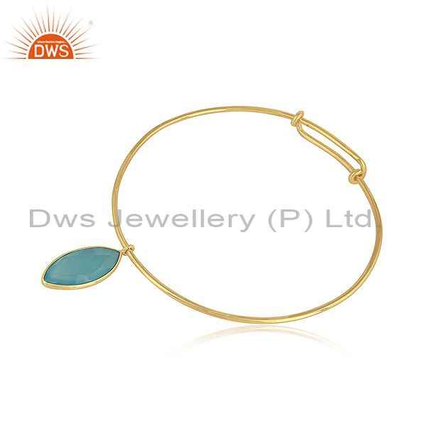 Supplier of Aqua chalcedony gemstone designer 925 silver gold on sleek bangles