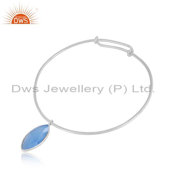 Blue chalcedony gemstone designer fine sterling silver bangles