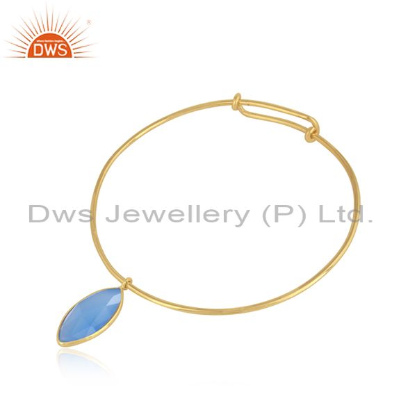 Designer gold plated 925 silver blue chalcedony gemstone bangle