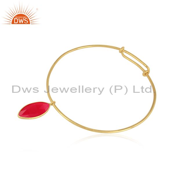 18k gold plated designer silver pink chalcedony gemstone bangles