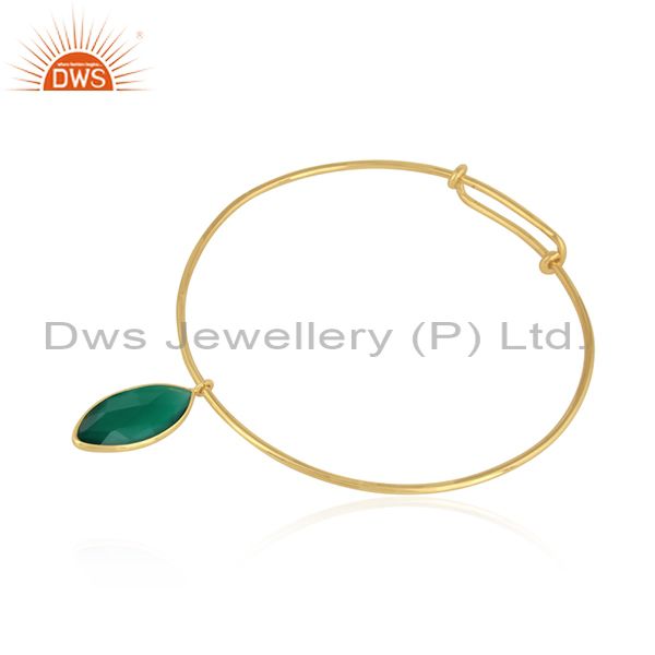 Natural green onyx gemstone designer silver gold plated bangles