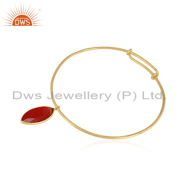 Natural red onyx gemstone handmade gold plated silver bangles