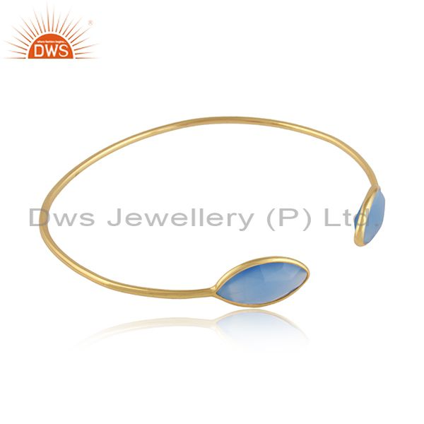 18k gold plated 925 silver blue chalcedony gemstone cuff bangles