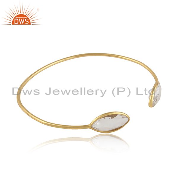 18k gold over silver designer crystal quartz gemstone cuff bangle