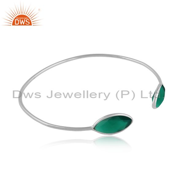 Handmade 925 sterling silver green onyx gemstone cuff bangles