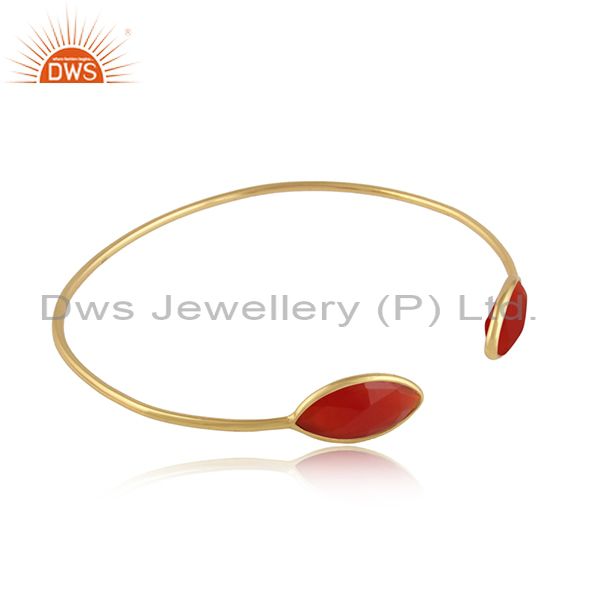 Red onyx gemstone designer gold over 925 silver cuff bangles