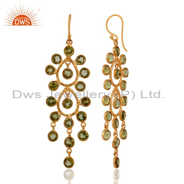 Exporter 18k Yellow Gold Plated 925 Sterling Silver Natural Peridot Chandelier Earrings