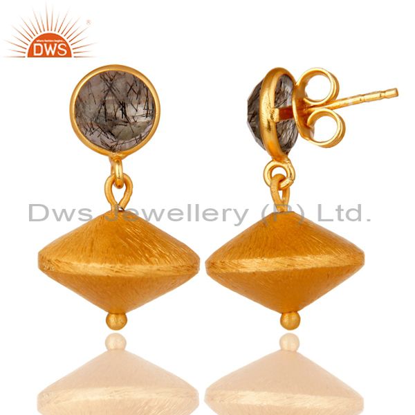 Exporter 24K Yellow Gold Plated Sterling Silver Matte Toumulated Quartz Dangle Earrings