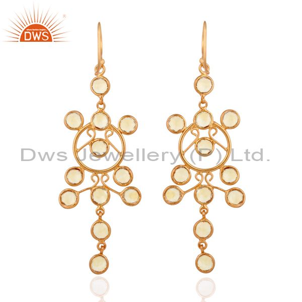 Exporter Gold Plated Citrine Chandelier Dangle Earrings Handmade Sterling Silver Jewelry