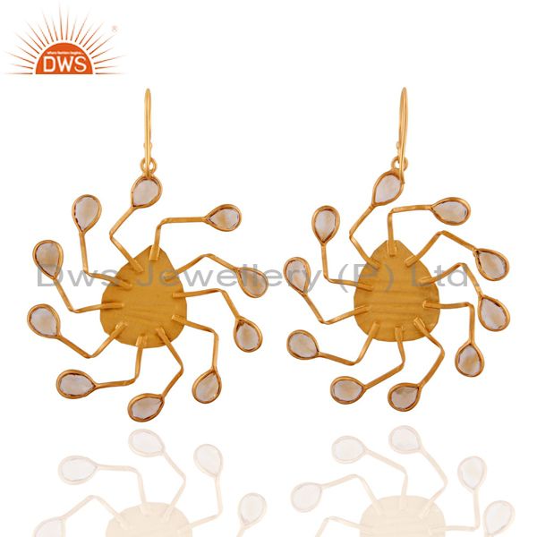 Exporter 18K Yellow Gold Plated Sterling Silver Citrine Gemstone Spider Earrings