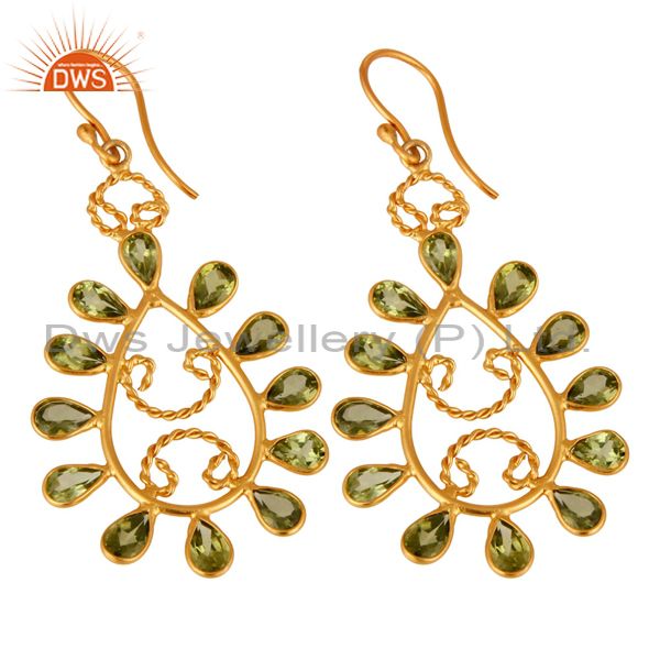 Exporter Handmade 925 Sterling Silver Peridot Gemstone Earrings With 24K Gold Plated