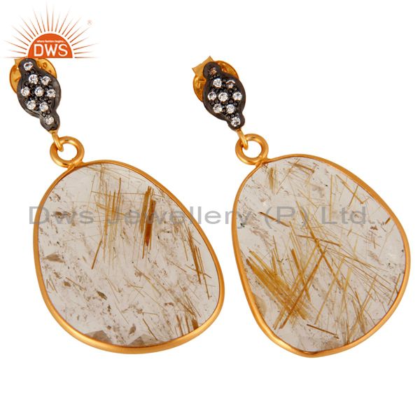 Exporter Quality Gemstone Golden Rutile Quartz CZ Studded Earring Made in Sterling Silver
